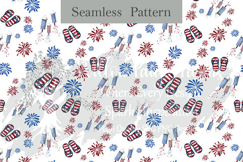 Patriotic Seamless Design | Red white and blue | Flip flop and fireworks | sublimation design | scrapbooking print design 12 x 12 300 dpi Sublimation Willow Paige Farms 