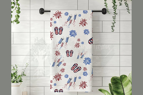 Patriotic Seamless Design | Red white and blue | Flip flop and fireworks | sublimation design | scrapbooking print design 12 x 12 300 dpi Sublimation Willow Paige Farms 