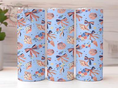Patriotic Seashell Bows 20oz Tumbler, Seashell Design, Patriotic Bows, Coastal Theme, Sublimation Wrap, 20oz Tumbler, American Style, Beach Aesthetic Sublimation Lara' s Designs 