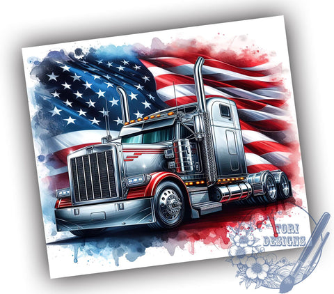 Patriotic Semi-Truck 20oz Skinny Tumbler, 4th of July Tumbler Png, Straight & Tapered Tumbler Wrap, Instant Digital Download Sublimation ToriDesigns 