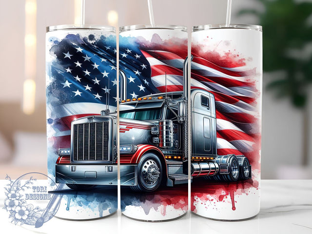 Patriotic Semi-Truck 20oz Skinny Tumbler, 4th of July Tumbler Png, Straight & Tapered Tumbler Wrap, Instant Digital Download Sublimation ToriDesigns 