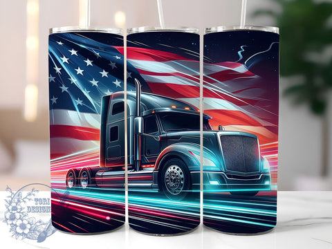 Patriotic Semi Truck 20oz Skinny Tumbler, American Flag Semi Truck Tumbler Png, Straight & Tapered Tumbler Wrap, Instant Digital Download Sublimation ToriDesigns 