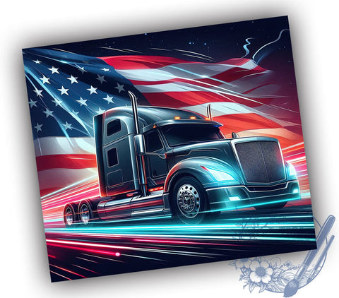 Patriotic Semi Truck 20oz Skinny Tumbler, American Flag Semi Truck Tumbler Png, Straight & Tapered Tumbler Wrap, Instant Digital Download Sublimation ToriDesigns 