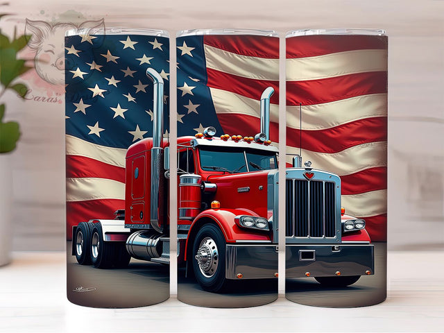 Patriotic Semi Truck 3D Tumbler Wrap, American Truck Design, Semi Truck Mug, Patriotic Truck Cup, Big Rig Tumbler, USA Flag Truck Wrap, Sublimation Tumbler Wrap Sublimation Lara' s Designs 
