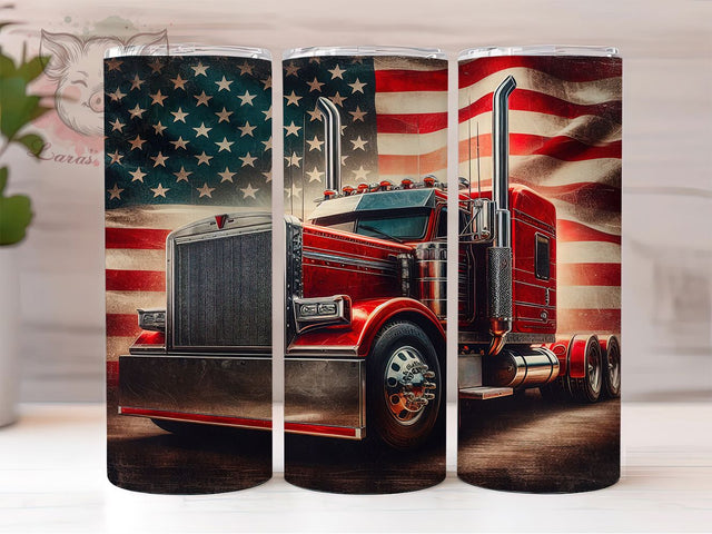 Patriotic Semi Truck 3D Tumbler Wrap, American Truck Design, Semi Truck Mug, Patriotic Truck Cup, Big Rig Tumbler, USA Flag Truck Wrap, Sublimation Tumbler Wrap Sublimation Lara' s Designs 