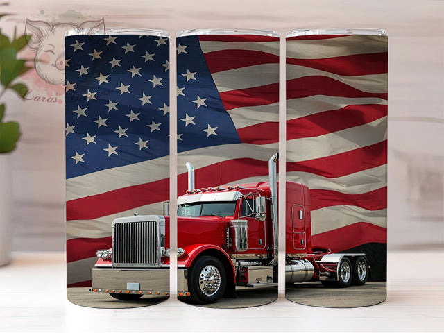 Patriotic Semi Truck 3D Tumbler Wrap, American Truck Design, Semi Truck Mug, Patriotic Truck Cup, Big Rig Tumbler, USA Flag Truck Wrap, Sublimation Tumbler Wrap Sublimation Lara' s Designs 
