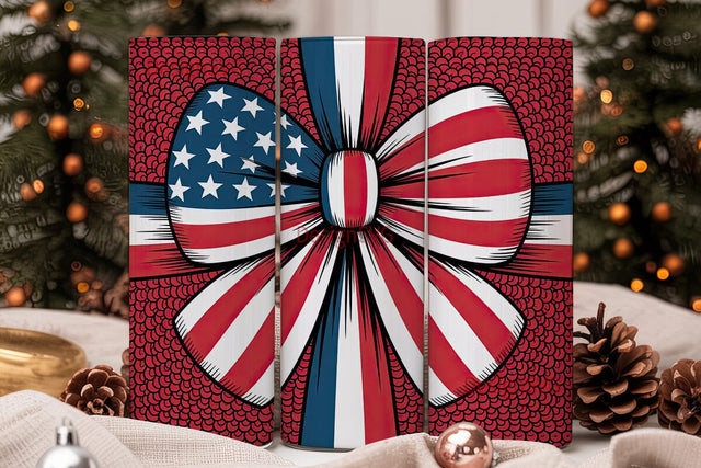 Patriotic Sequin Bow 20oz Tumbler Wrap Sublimation DesignSVG 