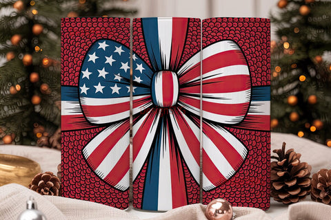 Patriotic Sequin Bow 20oz Tumbler Wrap Sublimation DesignSVG 