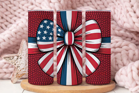 Patriotic Sequin Bow 20oz Tumbler Wrap Sublimation DesignSVG 
