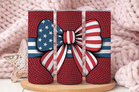 Patriotic Sequin Bow 20oz Tumbler Wrap Sublimation DesignSVG 