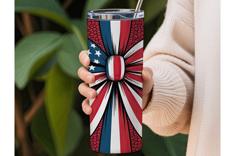 Patriotic Sequin Bow 20oz Tumbler Wrap Sublimation DesignSVG 