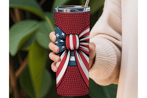 Patriotic Sequin Bow 20oz Tumbler Wrap Sublimation DesignSVG 
