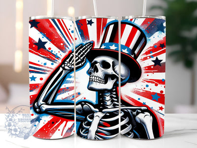 Patriotic Skeleton 20oz Skinny Tumbler, 4th of July Tumbler Png, Straight & Tapered Tumbler Wrap, Instant Digital Download Sublimation ToriDesigns 