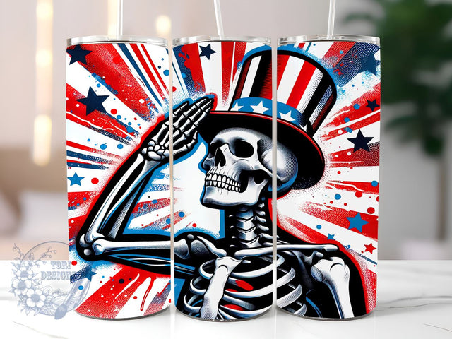 Patriotic Skeleton 20oz Skinny Tumbler, 4th of July Tumbler Png, Straight & Tapered Tumbler Wrap, Instant Digital Download Sublimation ToriDesigns 