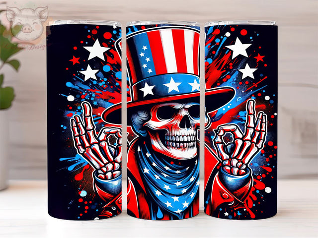Patriotic Skeleton 20oz Tumbler Png, Straight & Tapered Tumbler Png, 4th of July Tumbler Png, Digital Download PNG Sublimation Lara' s Designs 