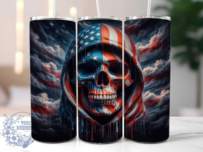 Patriotic Skeleton 20oz Tumbler, USA Flag Wrap, Sublimation Gift, Patriotic Mug, 20oz Tumbler Design, Skeleton Graphic, American Pride Theme Sublimation ToriDesigns 