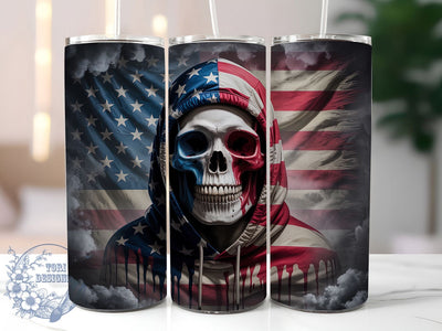 Patriotic Skeleton 20oz Tumbler, USA Flag Wrap, Sublimation Gift, Patriotic Mug, 20oz Tumbler Design, Skeleton Graphic, American Pride Theme Sublimation ToriDesigns 