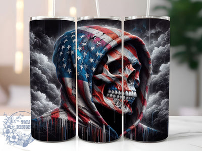 Patriotic Skeleton 20oz Tumbler, USA Flag Wrap, Sublimation Gift, Patriotic Mug, 20oz Tumbler Design, Skeleton Graphic, American Pride Theme Sublimation ToriDesigns 