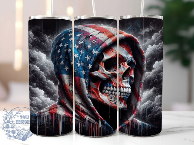 Patriotic Skeleton 20oz Tumbler, USA Flag Wrap, Sublimation Gift, Patriotic Mug, 20oz Tumbler Design, Skeleton Graphic, American Pride Theme Sublimation ToriDesigns 