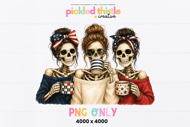 Patriotic Skeleton Friends PNG, Fourth of July PNG SVG Pickled Thistle Creative 