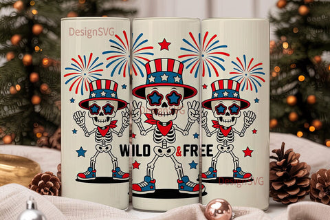 Patriotic Skeleton Tumbler Wrap Sublimation DesignSVG 
