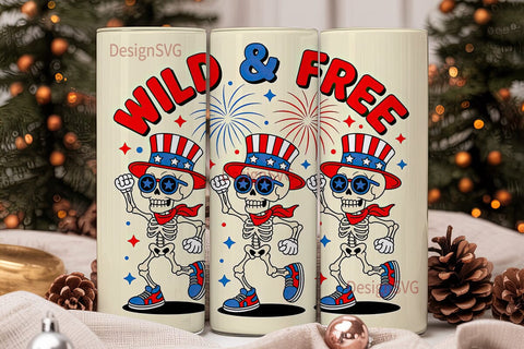 Patriotic Skeleton Tumbler Wrap Sublimation DesignSVG 