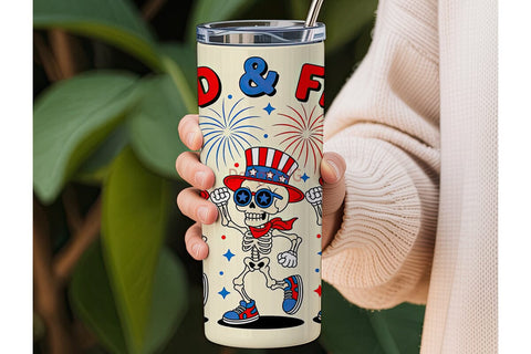 Patriotic Skeleton Tumbler Wrap Sublimation DesignSVG 