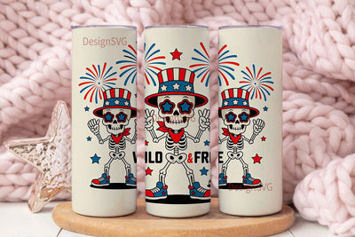 Patriotic Skeleton Tumbler Wrap Sublimation DesignSVG 
