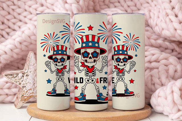 Patriotic Skeleton Tumbler Wrap Sublimation DesignSVG 