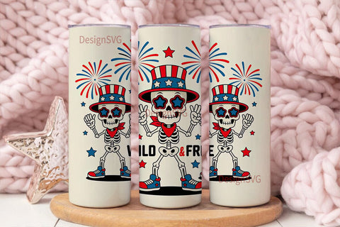 Patriotic Skeleton Tumbler Wrap Sublimation DesignSVG 