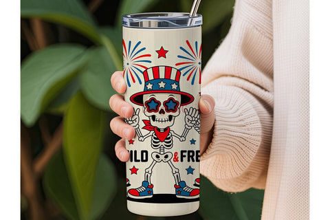 Patriotic Skeleton Tumbler Wrap Sublimation DesignSVG 