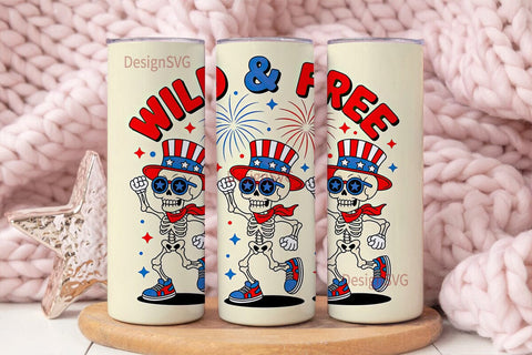 Patriotic Skeleton Tumbler Wrap Sublimation DesignSVG 