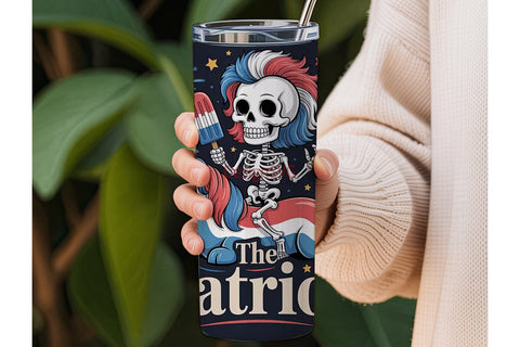 Patriotic Skeleton Unicorn Tumbler Wrap Sublimation DesignSVG 