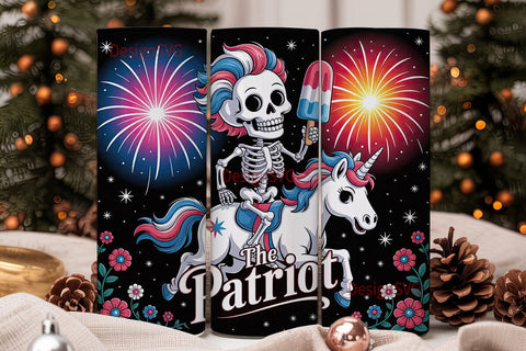 Patriotic Skeleton Unicorn Tumbler Wrap Sublimation DesignSVG 