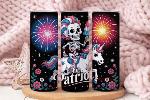 Patriotic Skeleton Unicorn Tumbler Wrap Sublimation DesignSVG 