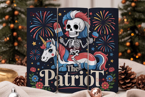 Patriotic Skeleton Unicorn Tumbler Wrap Sublimation DesignSVG 