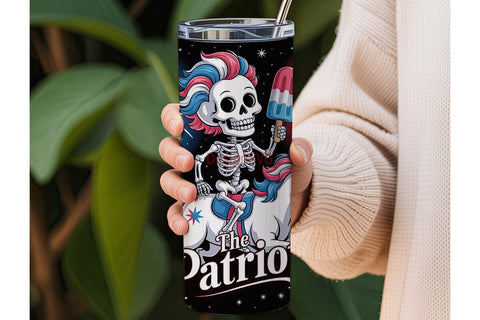 Patriotic Skeleton Unicorn Tumbler Wrap Sublimation DesignSVG 