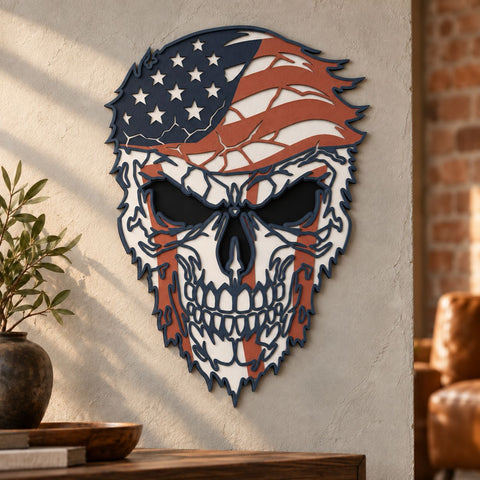 Patriotic Skull 3D SVG | American Flag Skull Svg | 6 Layer Skull Laser Cut File | USA Skull DXF | Layered Patriotic Wall Art 3D Paper HappyDesignStudio 
