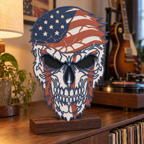 Patriotic Skull 3D SVG | American Flag Skull Svg | 6 Layer Skull Laser Cut File | USA Skull DXF | Layered Patriotic Wall Art 3D Paper HappyDesignStudio 
