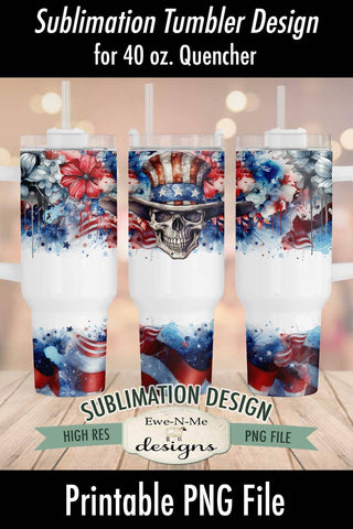 Patriotic Skull and Flowers 40 oz Sublimation Tumbler Design Sublimation Ewe-N-Me Designs 