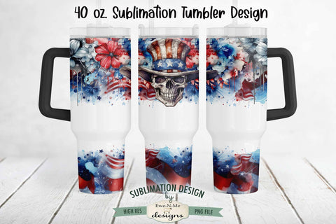Patriotic Skull and Flowers 40 oz Sublimation Tumbler Design Sublimation Ewe-N-Me Designs 