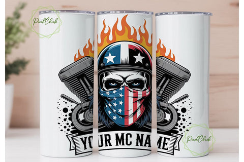 Patriotic Skull Biker 20oz Tumbler Wrap Sublimation PixelChick 