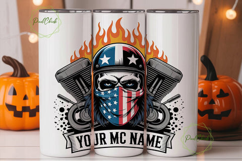 Patriotic Skull Biker 20oz Tumbler Wrap Sublimation PixelChick 