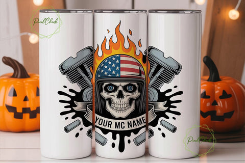 Patriotic Skull Biker 20oz Tumbler Wrap Sublimation PixelChick 