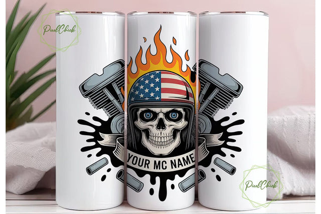 Patriotic Skull Biker 20oz Tumbler Wrap Sublimation PixelChick 