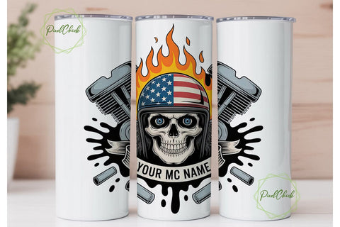Patriotic Skull Biker 20oz Tumbler Wrap Sublimation PixelChick 