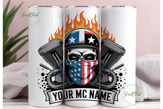 Patriotic Skull Biker 20oz Tumbler Wrap Sublimation PixelChick 