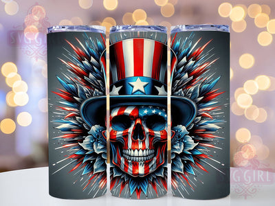 Patriotic Skull Design 20oz Tumbler, USA Flag Wrap, Sublimation Gift, Patriotic Mug, 20oz Tumbler Design, Skull Graphic, American Pride Theme Sublimation SvggirlplusArt 