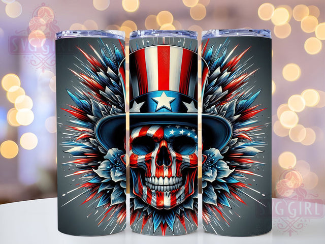 Patriotic Skull Design 20oz Tumbler, USA Flag Wrap, Sublimation Gift, Patriotic Mug, 20oz Tumbler Design, Skull Graphic, American Pride Theme Sublimation SvggirlplusArt 