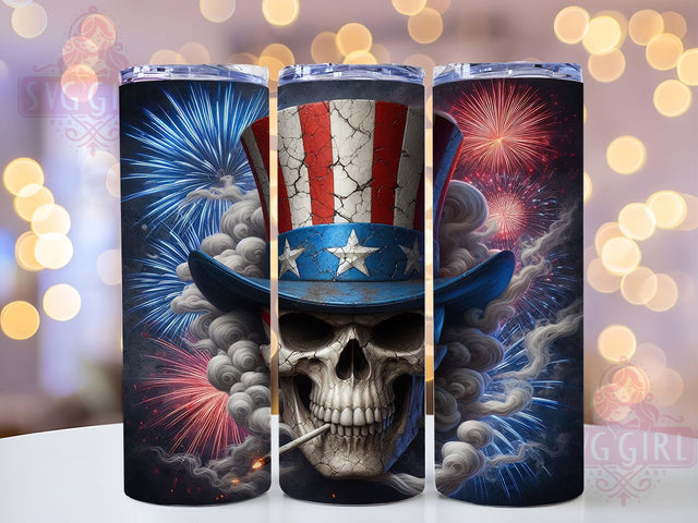 Patriotic Skull Design 20oz Tumbler, USA Flag Wrap, Sublimation Gift, Patriotic Mug, 20oz Tumbler Design, Skull Graphic, American Pride Theme Sublimation SvggirlplusArt 